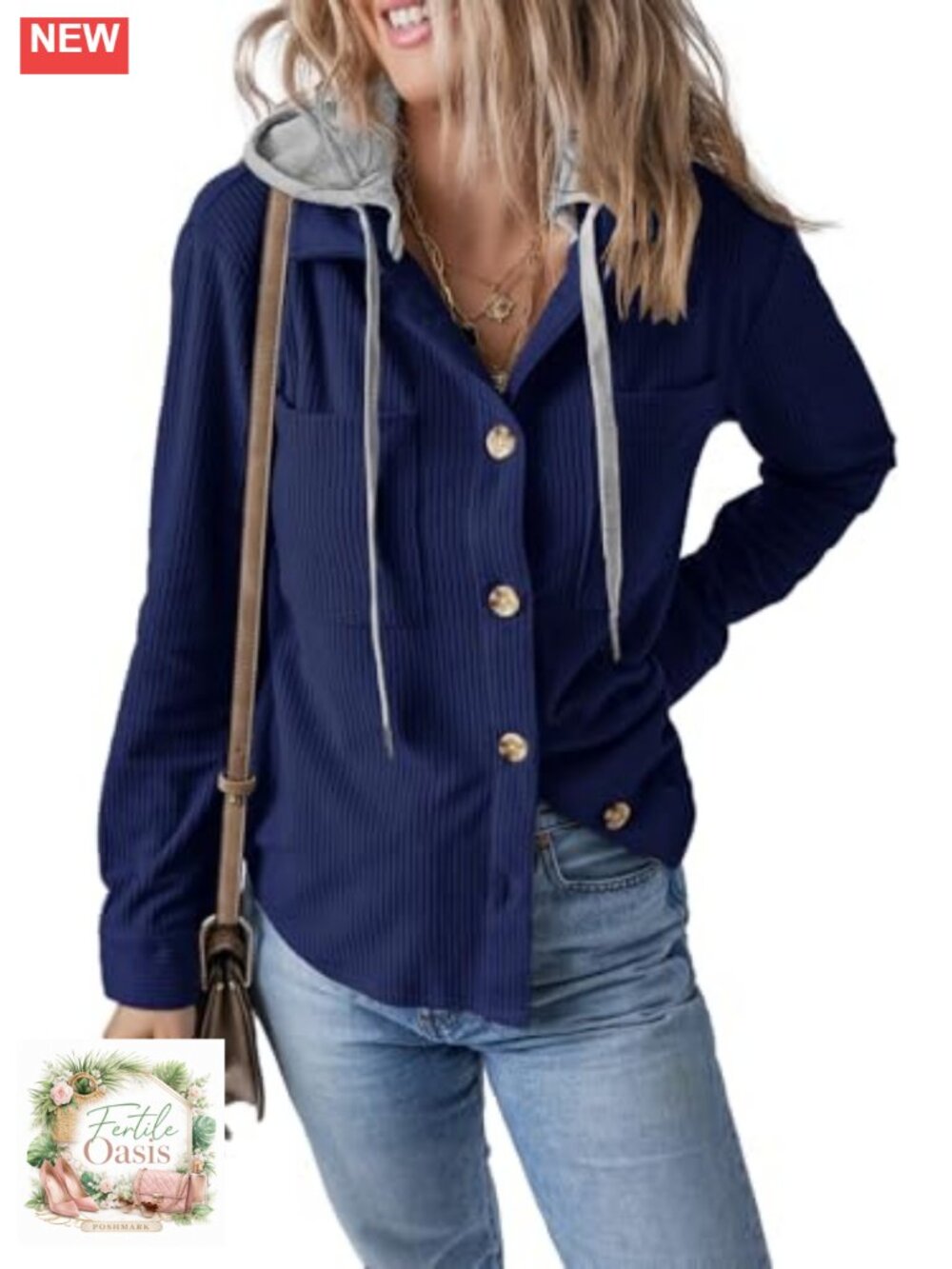 Women's Long Sleeve Corduroy Shacket with Hood, Button Down